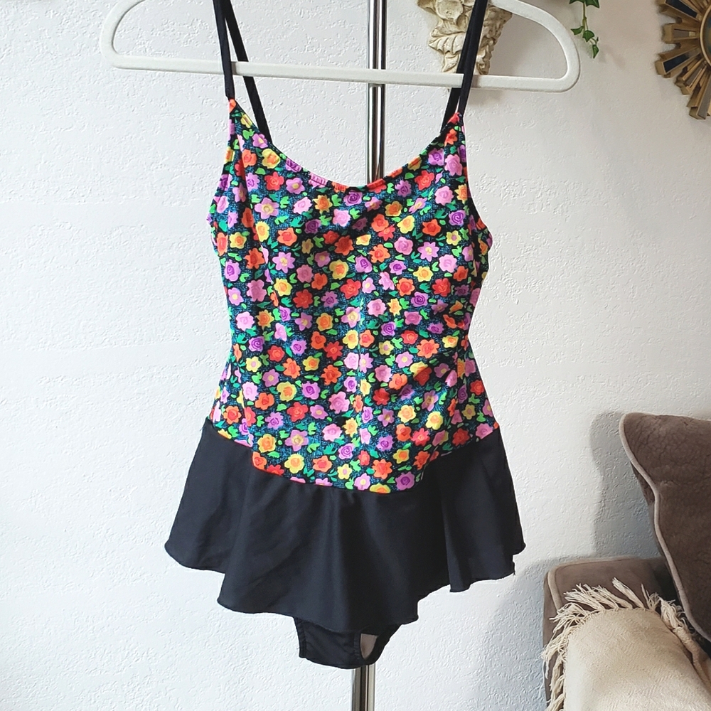 VINTAGE 80's Pin Up Pacific Connections Floral Swimsuit Size S